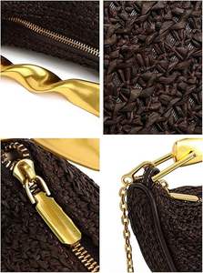 Bolso de Mano Tejido para Mujer, Estilo Retro Casual, Cadena Metálica de Alta Gama, Bolso Pequeño de Hombro o Cruzado, Forma de Dumpling - Product Image 3