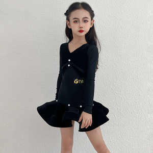 Girls' Latin Bodysuit Dress Long Sleeve Dancing <strong>Fish</strong> Bone Skirt Samba Rumba Jazz Cha Cha Dance <strong>Costume</strong> - Product Image 4