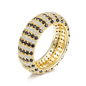 Anillo de Eternidad de Lujo Chapado en Oro de 18K con Moissanita, Engaste Pavé, Corte Brillante Redondo, Diseño Geométrico, Joyería de Boda Unisex - Product Image 1