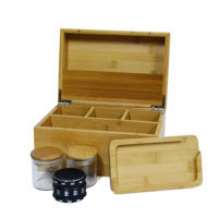 Boîte de rangement artisanale en bambou de grande taille avec plateau roulant et compartiments détachables pour herbes et accessoires