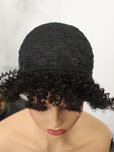 Perruque Courte Bouclée 100% Cheveux Humains pour Femmes Noires Couleur Roux Perruque Afro Crépue avec Frange Sans Dentelle Frontale Coupe Pixie Bob Sans Colle - Product Image 6