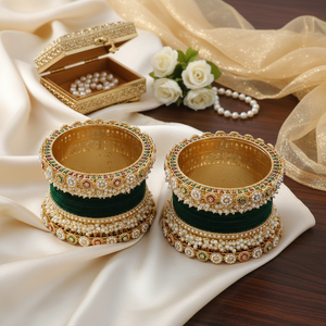 Velvet <b>Bangles</b> <b>Set</b> with Pearls Elegant Bridal Pearl Bracelets and <b>Bangles</b> <b>Gold</b> Plated Designer Jewelry for Women - Product Image 3
