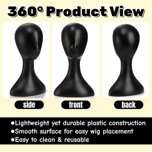 Tête de Mannequin Professionnelle en Plastique Noir Durable pour Femme, Présentoir à Perruques, Support de Fabrication avec Socle pour Chapeau, Masque, Coiffe - Product Image 5