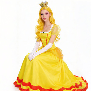 Costume de Cosplay princesse Peach, robe rose et jaune avec gants en forme de couronne pour femmes adultes, ensemble de tenue de spectacle de scène d'halloween - Product Image 4