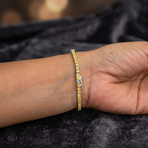 Pulsera de tenis con zafiro amarillo natural de 2.5mm engastado en canal, plata de ley 925 chapada en rodio, joyería artesanal de piedras preciosas finas - Product Image 3