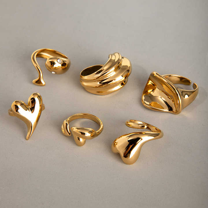 J&D Luxury Stainless Steel Chunky Rings - 18K Gold Plated