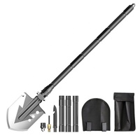 Pelle pliante multifonctionnelle d'extérieur en acier à haute teneur en carbone avec poignée en D, portable, tube en 3 sections, pour creuser, pêcher, voiture, camping, survie