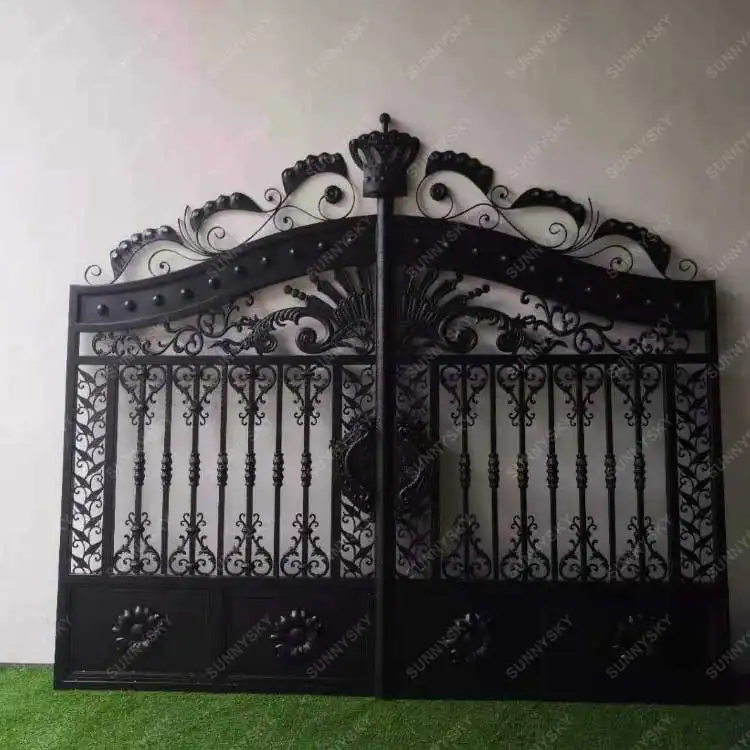 XIYATECH, художественные негабаритные ворота из кованого железа для лазерной резки, кованые двойные распашные железные ворота