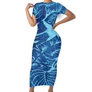 Topkwaliteit Hibiscus Print Wit Hawaii Stijl Elegante Vrouwen Jurk Polynesische Tribal Design Sexy Slanke Wikkel Heupjurk Voor <span class=keywords><strong>Prom</strong></span> - Product Image 4