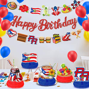 Huancai Puerto <span class=keywords><strong>Rico</strong></span> bandera panal Mesa centros de mesa 9 Uds adornos de papel colgantes para suministros de fiesta de cumpleaños puertorriqueños - Product Image 1