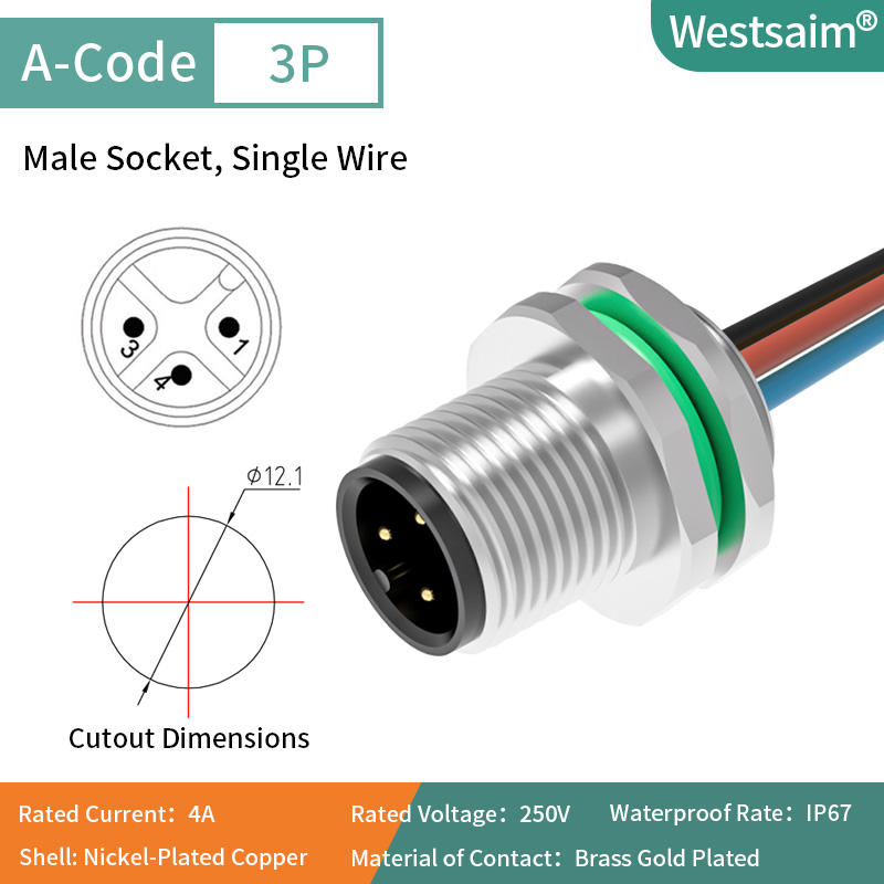 M12-A-3P mâle M12 * 1.0