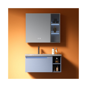 Meuble-lavabo de salle de bain en acier inoxydable Bokejia 900x550 avec miroir lumineux, style moderne minimaliste - Product Image 5