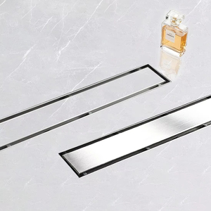 Drain de douche linéaire invisible en acier inoxydable brossé, personnalisable, pour salle de bain moderne, avec insert de <span class=keywords><strong>carrelage</strong></span>, long et rectangulaire - Product Image 4