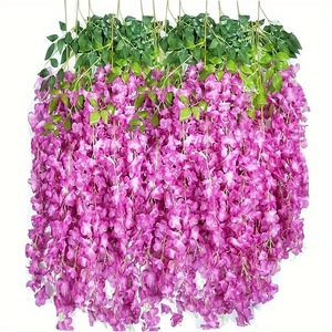 Branches de fleurs artificielles en soie glycine violette faites à la main, 110 cm, décoration suspendue pour la maison, le jardin et Thanksgiving - Product Image 6