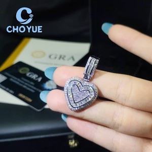 Top Quality 925 <b>Silver</b> Moissanite Pendant Heart Shape Iced Out Hip Hop <b>Charm</b> for Men Women Pass Diamond Tester with GRA - Product Image 4