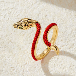 <b>Gold</b> Snake Open Ring Red <b>String</b> Adjustable Animal Zodiac Jewelry Unisex Index Finger Ring New Year'S Lucky Design - Product Image 4