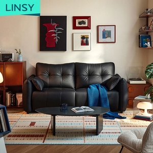 Divano Reclinabile in Pelle a Tre Posti con Angolo Quadrato, Gambe in Legno, Design Moderno, Cuscini Imbottiti in Spugna, Nero, per Hotel/Villa, Soggiorno - Product Image 3