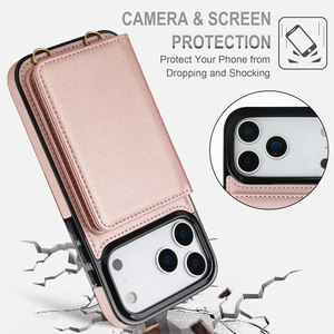 Per <span class=keywords><strong>iPhone</strong></span> 17 caso <span class=keywords><strong>con</strong></span> cordino da polso + cinturino a tracolla portafoglio in pelle di lusso RFID <span class=keywords><strong>Cover</strong></span> per <span class=keywords><strong>iPhone</strong></span> 16 17 Pro Max - Product Image 3