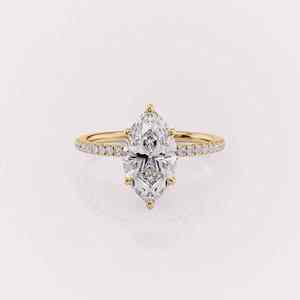 Anillo de Compromiso con Diamante Cultivado en Laboratorio, Corte Marquesa, Certificado por IGI, con Banda Pavé en Oro Blanco/Rosa y Amarillo de 18K - Product Image 1