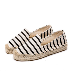 Zerecin — <span class=keywords><strong>Espadrilles</strong></span> à semelles <span class=keywords><strong>compensées</strong></span> <span class=keywords><strong>blanches</strong></span> et noires, <span class=keywords><strong>Espadrilles</strong></span> à rayures plates, de styliste naturel, semelle en Jute - Product Image 1