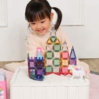 Jouets éducatifs écologiques pour tout-petits, 50 pièces de tuiles magnétiques, ensemble de voyage, mini blocs magnétiques pour jouer dans les trains