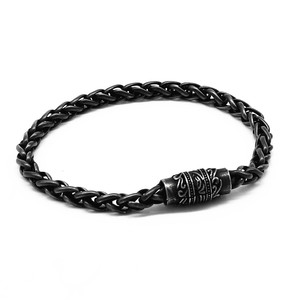 Bracelet chaîne de moto punk style européen et américain Yunnique en acier titane noir, bijoux floraux unisexes - Product Image 5