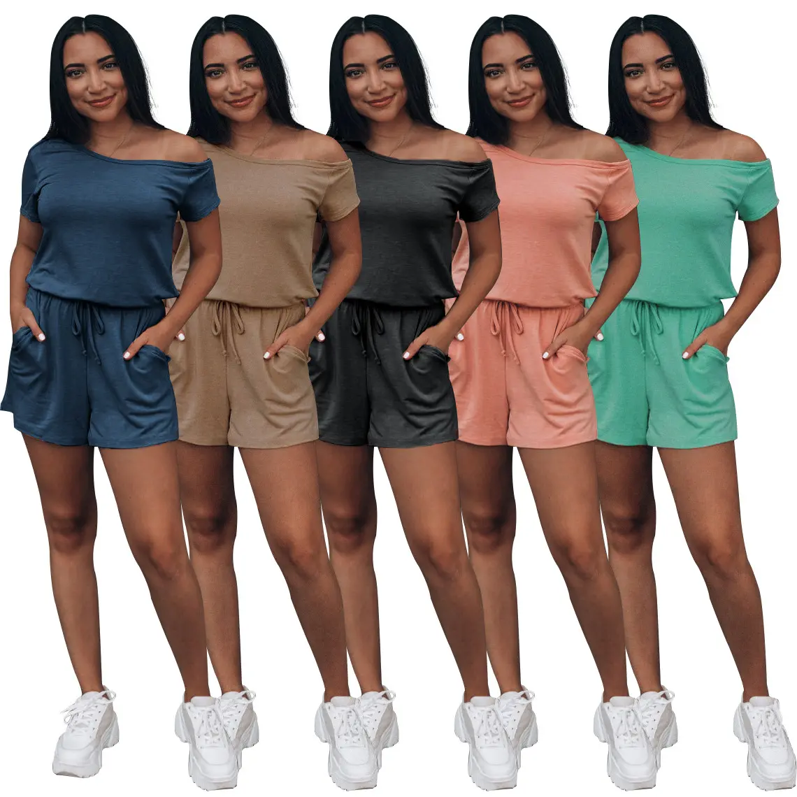 European American new fashion solid color women's suit casual two piece shorts set for summer