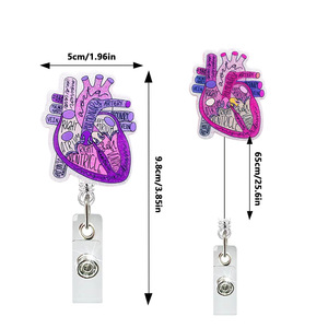 Wholesale heart-shaped sheet metal easy-pull buckle back clip retractable hospital nurse anti-loss name tag <b>ID</b> <b>holder</b> in stock - Product Image 2