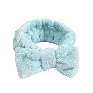 OEM/ODM Makeup Bow Haarband Soft Facial Coral Fleece Turban für Frauen Mädchen Süße Handtuch Stirnbänder für die Dusche Waschen Gesicht