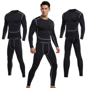 Ensemble de vêtements de sport pour homme MERITORIOUS INTERNATIONAL, chemise à manches longues noire et pantalon de compression, séchage rapide, tricot en carbone de bambou, sportif, été - Product Image 6