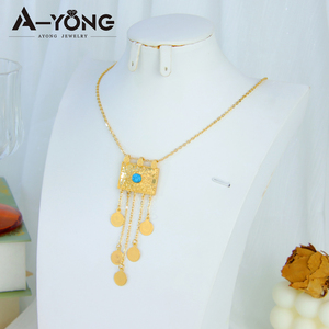 Collana con ciondolo in oro 18k Islam con lettera arabica zircone turchese regolabile collana lunga da donna - Product Image 4