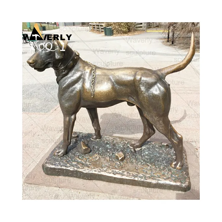 Waverly açık gerçekçi sanat heykeli el yapımı döküm Metal pirinç heykel High End özel bronz köpek ile baz heykeli