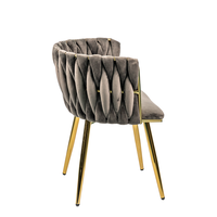 Chaise de salle à manger de luxe en velours gris avec dossier plissé tissé, pieds en métal doré écologiques pour hôtel moderne, restaurant, maison, café