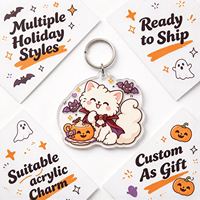 Porte-clés en acrylique personnalisé en usine, thèmes Halloween Kawaii : Chat vampire, Citrouille, Chauve-souris, Boisson, et Breloque de sac transparente style dessin animé, Souvenir de vacances