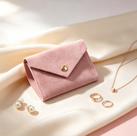 Pochette à bijoux de luxe en suède style enveloppe avec fermoir doré, petit sac de rangement en microfibre pour bagues et boucles d'oreilles, emballage en gros
