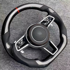 Volante de fibra de carbono y cuero color chocolate para Porsche Cayman, Panamera, <span class=keywords><strong>911</strong></span>, 718, Macan, modificación interior. - Product Image 1