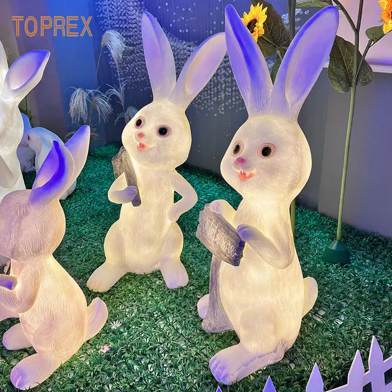 Christmas Led Epoxy Resin Bunny Easter Garden Decoration Outdoor Animal Sculpture Light Decorative Crafts Items