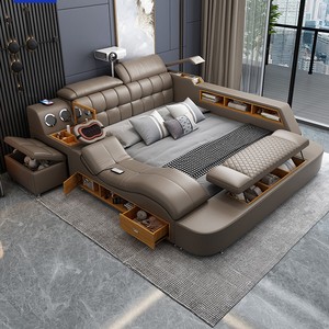Lit de massage intelligent avec rangement, cadre en bois de pin, revêtement en similicuir, écologique, salon moderne et simple, <span class=keywords><strong>Queen</strong></span>/King, 3 tiroirs - Product Image 5