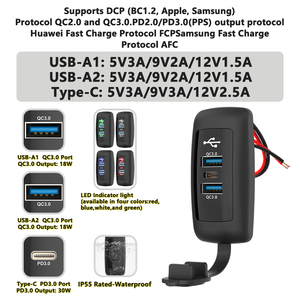Chargeur rapide 12V-24V QC3.0 Type C PD3.0 Triple USB pour voiture, bus, camping-car, bateau, véhicule tout-terrain, camion, voiturette de golf - Product Image 3