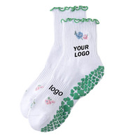 Chaussettes de Yoga et Pilates Antidérapantes Personnalisées, à Broderie Fraise, Volants, Grip Élite, pour Entraînement Sportif, Design OEM en Gros