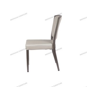 Modern bej deri yemek sandalyesi kahverengi alüminyum boru taklit ahşap yüksek yoğunluklu köpük yastık döşemeli otel oturma odası - Product Image 5