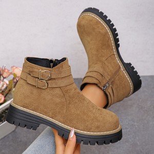 Bottines en daim pour femmes, nouvelles bottines à semelle épaisse, bout rond, grande taille, avec boucle de ceinture, en stock - Product Image 3
