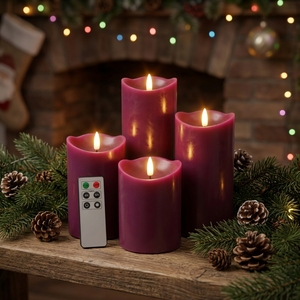 เทียน LED ไร้เปลวไฟ รุ่น 3D Real <span class=keywords><strong>Flame</strong></span> Pillar สีม่วง ของ Matti พร้อมรีโมทคอนโทรล ทำจากพาราฟิน - Product Image 3