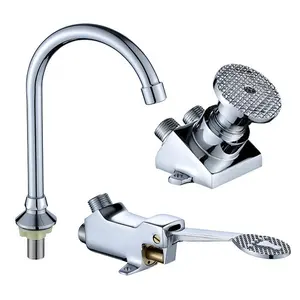 Metalique Floor Mounted Foot Control Rumah Sakit Medis Laboratorium Touchless Set Lengkap Hands-Free Foot Pedal Faucet