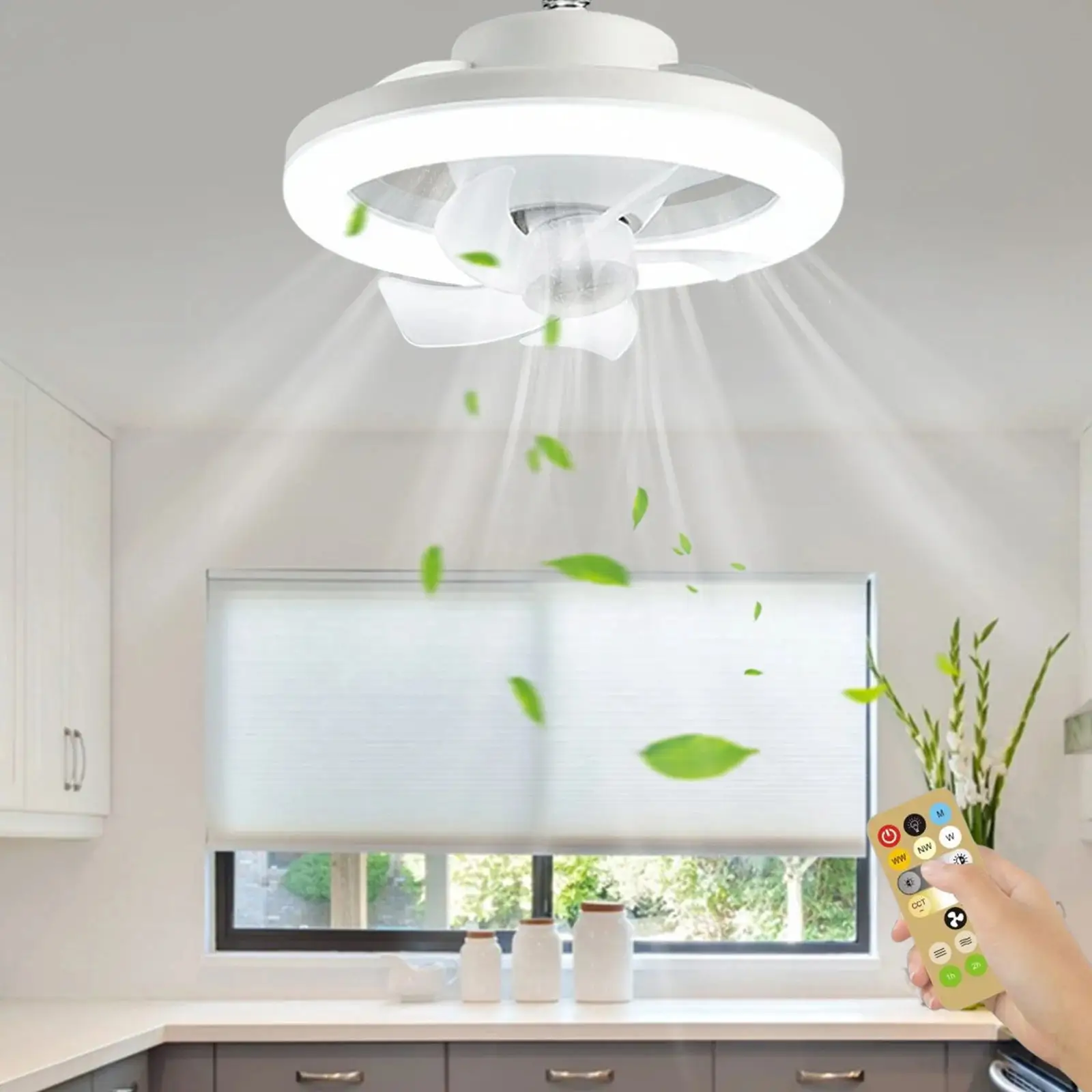 360 LED sessiz ışıklı tavan fanı e27 vida hareketli kafa Fan ışık RGB dim renkli yatak odası uzaktan kumandalı tavan vantilatörü ışıklı tavan fanı