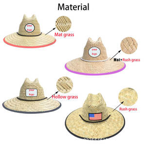 Chapeau de paille naturel en stock avec logo personnalisé acceptable, chapeau de soleil de plage de sauveteur avec doublure à imprimé floral - Product Image 3
