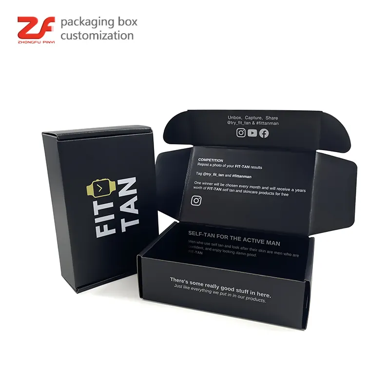 Caja de cartón corrugado de autosellado, cajas de envío medio de color negro, novedad