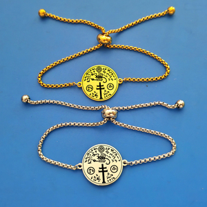 Pulsera de Acero Inoxidable con Grabado Láser, Amuleto Talismán San Cipriano Exterminador, Pulido Fino B357 - Product Image 1