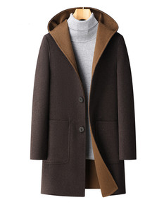 Abrigo <span class=keywords><strong>de</strong></span> lana <span class=keywords><strong>de</strong></span> doble cara con capucha <span class=keywords><strong>de</strong></span> otoño e invierno para hombre, abrigo vaquero <span class=keywords><strong>de</strong></span> doble cara <span class=keywords><strong>de</strong></span> longitud media para hombre, abrigo <span class=keywords><strong>de</strong></span> moda juvenil para hombre - Product Image 2