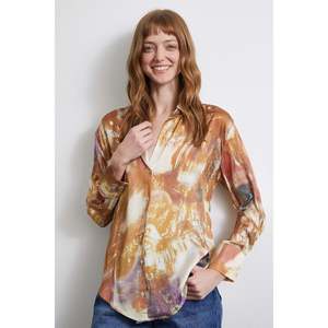 Chemise en satin à motif lilas pour femme, chemisier décontracté à boutons, à porter au quotidien - Product Image 1